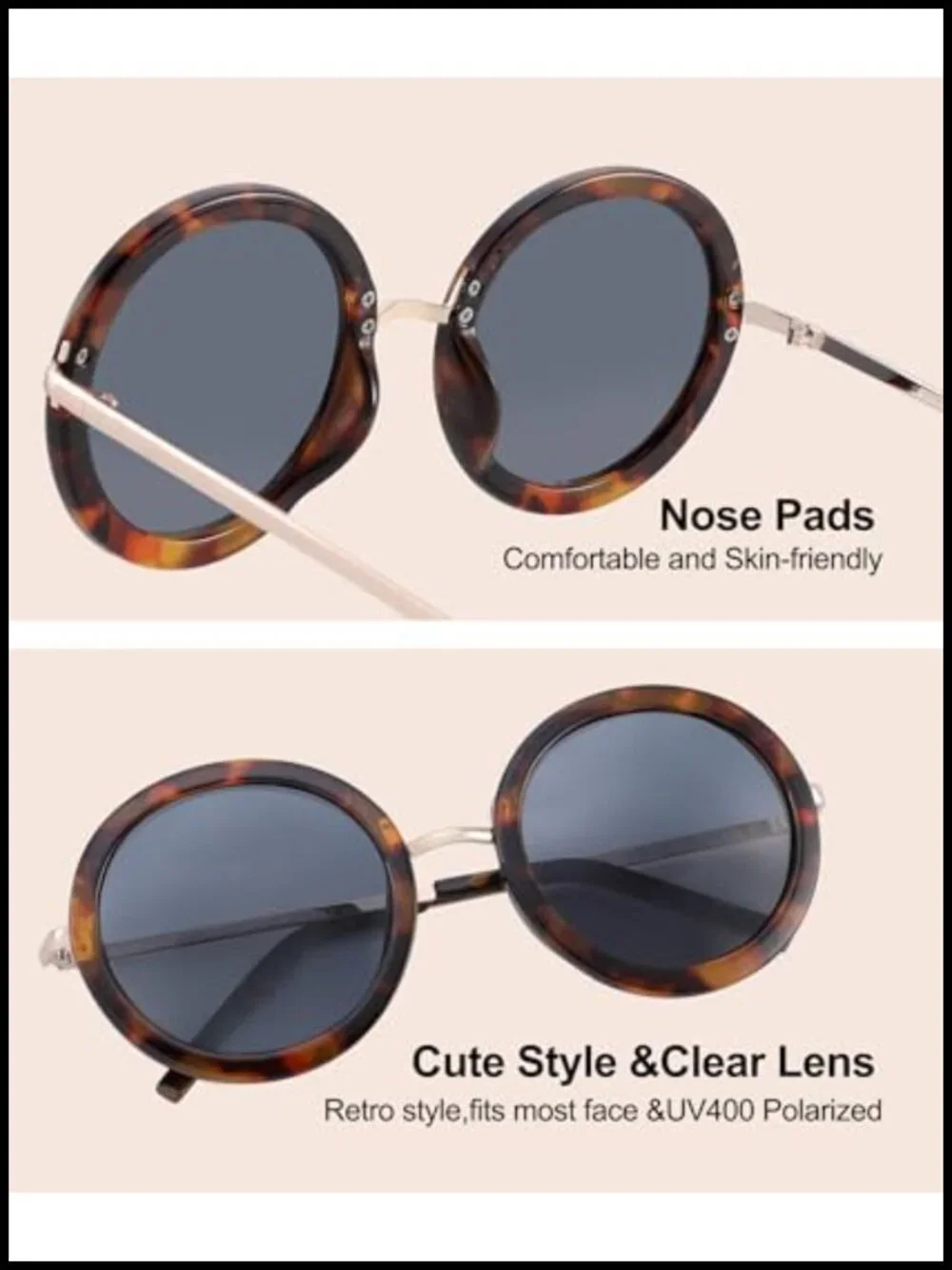 Polarized Retro Round Sunglasses Oversized Vintage UV Protection